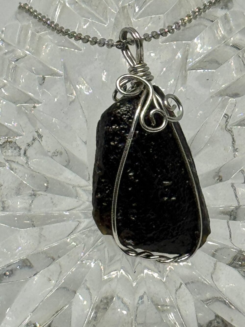 Natural Moldavite Pendant Raw Czech Tektite Wire Wrapped Green Stone